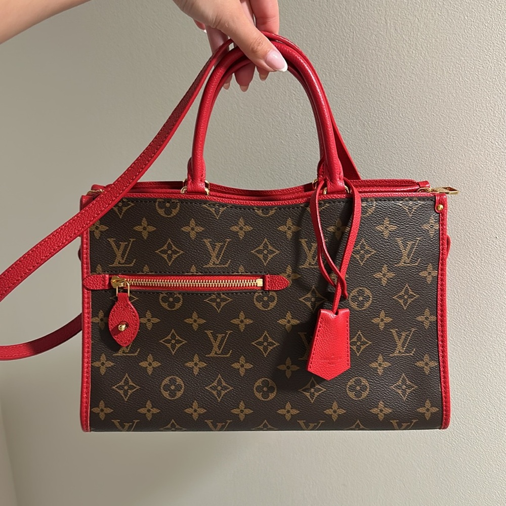 Louis Vuitton Brown and Red Monogram Satchel
